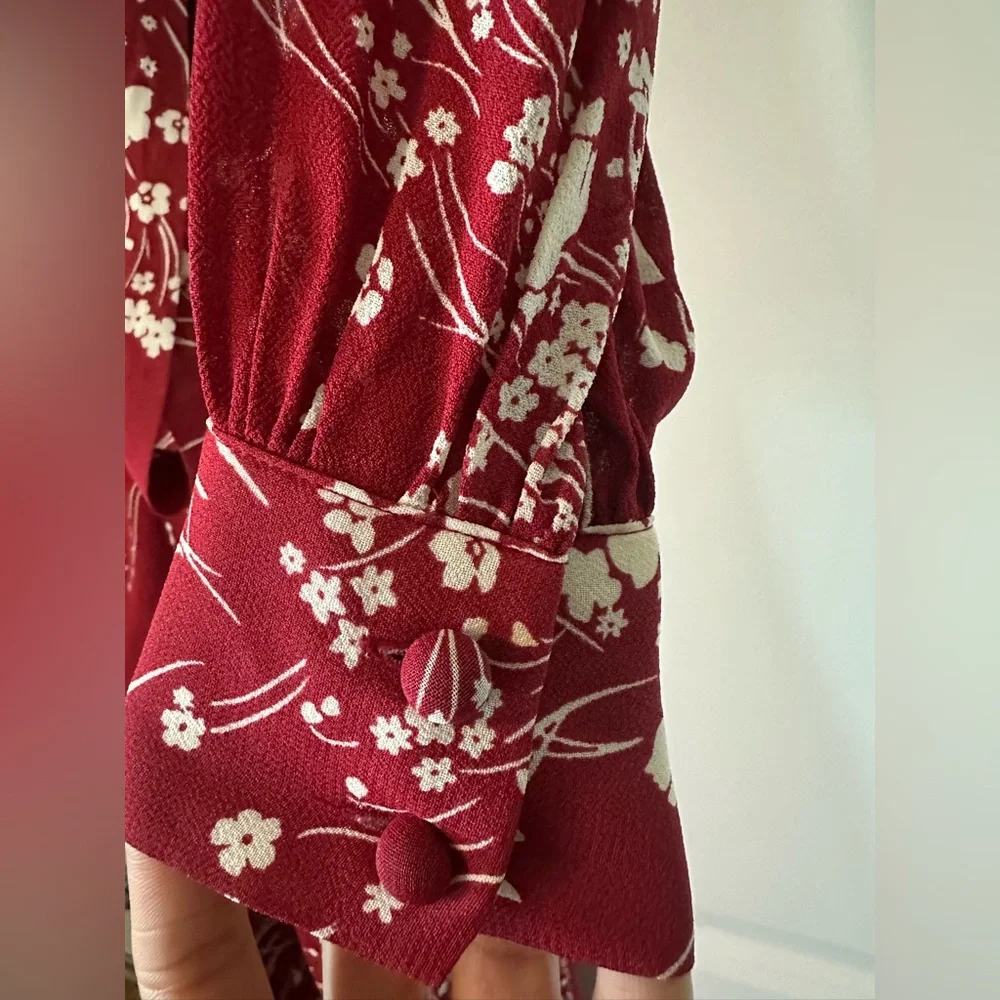 Reformation Red Floral Midi Wrap Dress - Picture 5 of 6